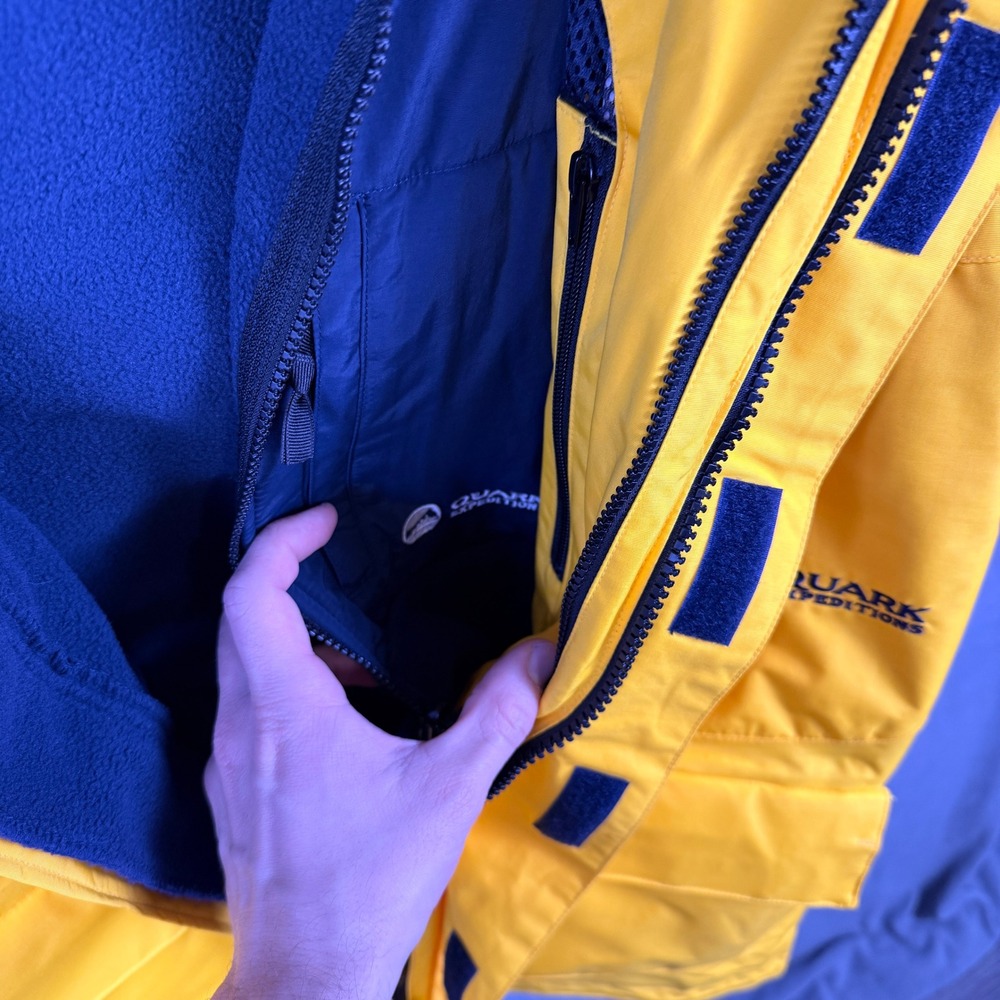 Quark Expeditions Parka Jacket Mens Small Yellow Hooded Fleece Lined Heavyweight - Picture 7 of 15